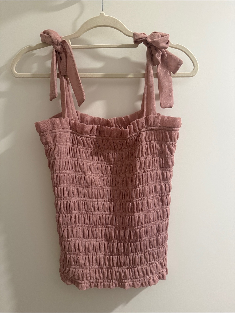 Anthropologie Mauve Tie-Shoulder Smocked Tank